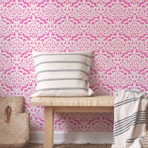 White Frilly Lace Vintage Damask - Pink