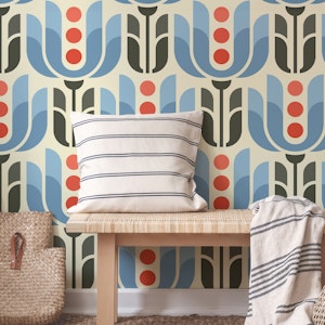 Retro Geometric Tulips in Blue Red - S