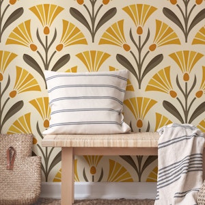Art Deco Floral Fusion in Yellow Brown - L