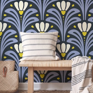 Mid-Century Blossoms in Purple Yellow - L