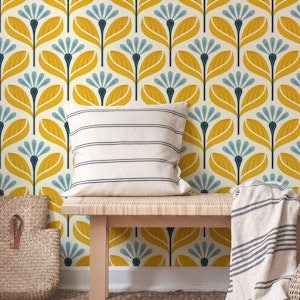 Stylized Flower Motif in Yellow Teal - S