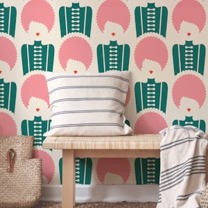 Vintage Retro Ladies Silhouettes Pink Green