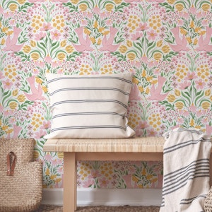 Spring floral with birds - pink