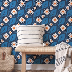 Elegant Daisy Harmony in Blue Orange - S