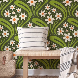 Vintage Daisy Fantasy in Green Orange - L