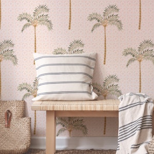 Retro Geometric Desert Palm Tree Blush Pink