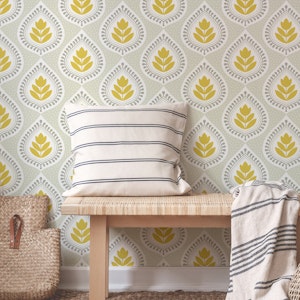modern flower medallions - beige and mustard