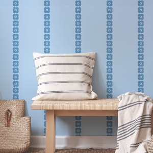 Vertical Retro Flowers Stripes Light Blue
