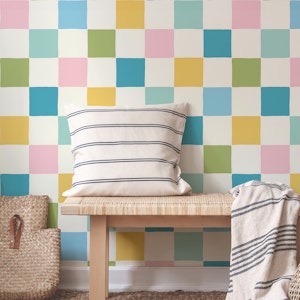 Colourful Retro Checkerboard - Blue & Yellow