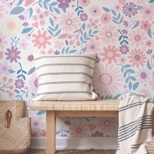 Daisy Ditsy - Pink and Lilac on white - Large