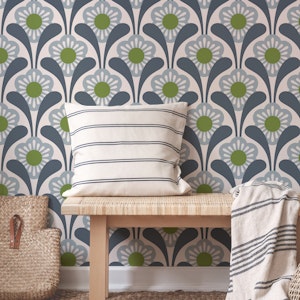 Mid-Century Flower Power in Gray Green - S