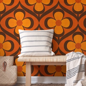 Large Retro Floral Burnt Orange Flowers Geo