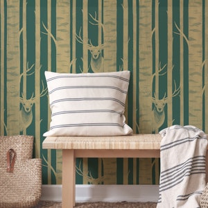 Deer in the Trees Dark Green Jewel Tone