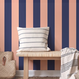 Peach and navy awning stripe