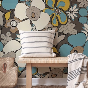 Floral Doodles pattern blue beige mustard