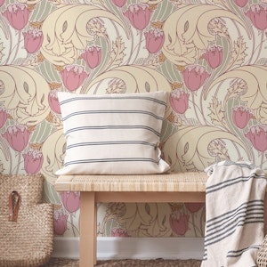 Tulips pattern in ivory sage pink