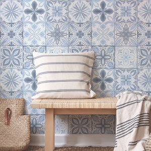 Ornate tiles, neutral blues