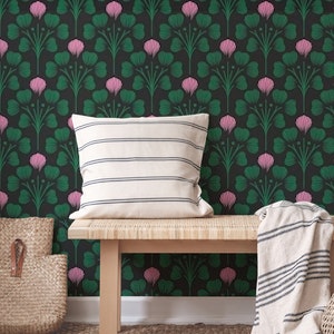2674 B - floral pattern, black green pink