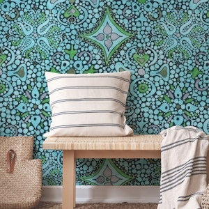 Teal mosaics with maximalist designs