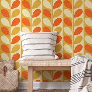 Midcentury Modern Leaves Orange Yellow Bright