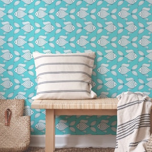 Cyan Turquoise Fish Boho Coastal Bathroom 1