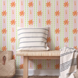 Coquette Stripe Palms & bows Pink & Green