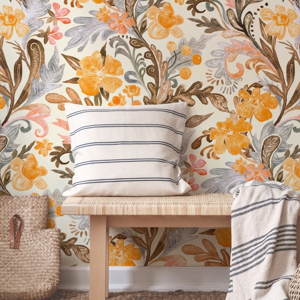 Warm Boho Watercolor Chintz on Cream