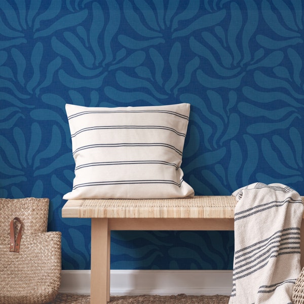 Flowing Modern Leaves Ocean Blue WP
