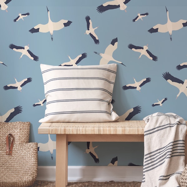 Flying Cranes Blue