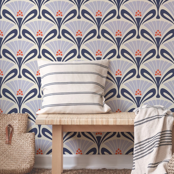 Vintage Floral Art Deco in Navy Purple - S