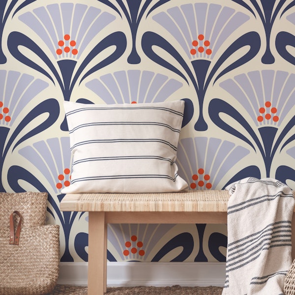 Vintage Floral Art Deco in Navy Purple - L