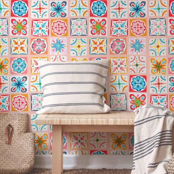 checkers azulejos pastel rose – small