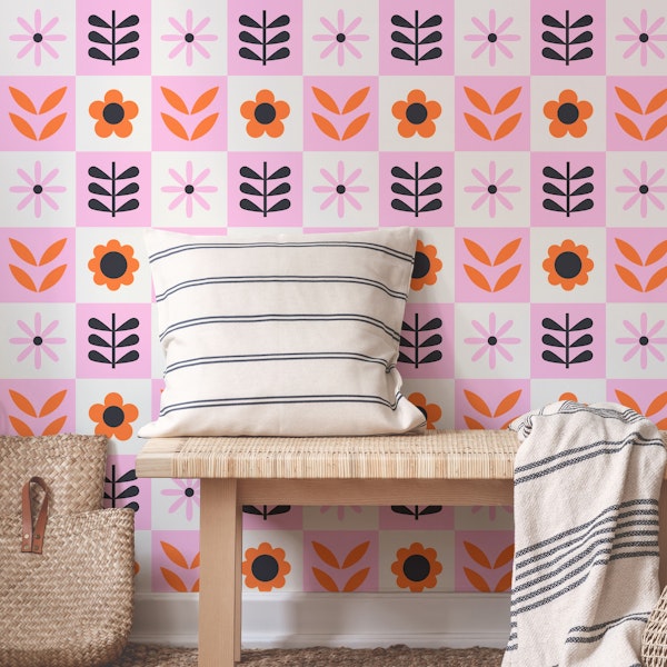 Retro Floral Grids Pattern