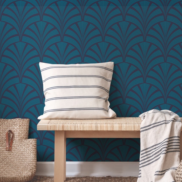 Art Deco Palm Frond - Peacock Blue & Peacoat
