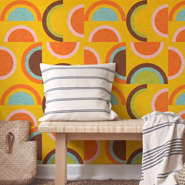 70s Semi-Rainbow Yellow - Mid Century Modern Geometry