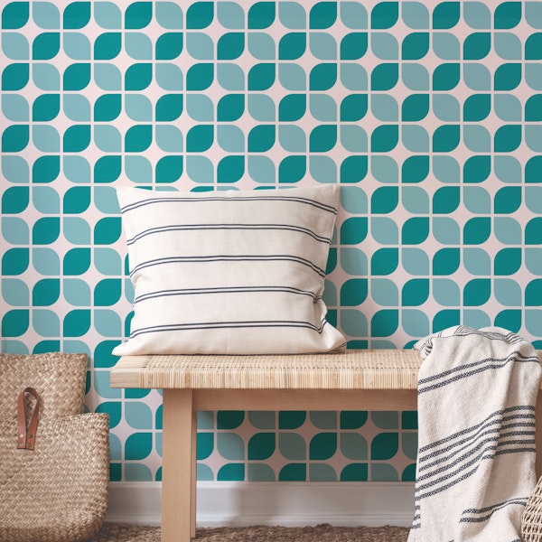 Retro Shapes Pattern Teal Turquoise