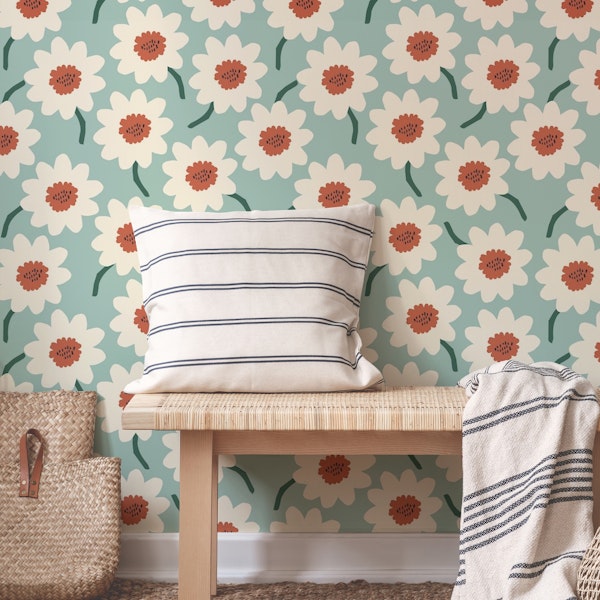 Flower Field Pattern - SMALL green & rust