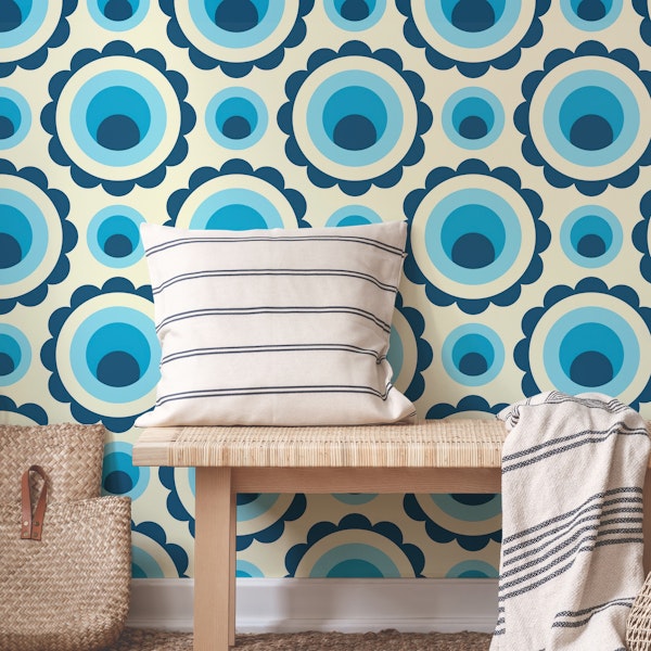 Abstract blue circles retro pattern (2265)
