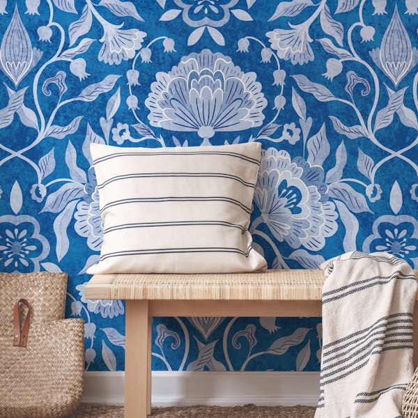 peonies damask florals blue white
