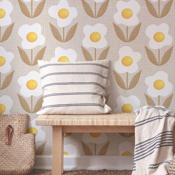 Surrealist Fried Egg Flowers Fun Retro Floral
