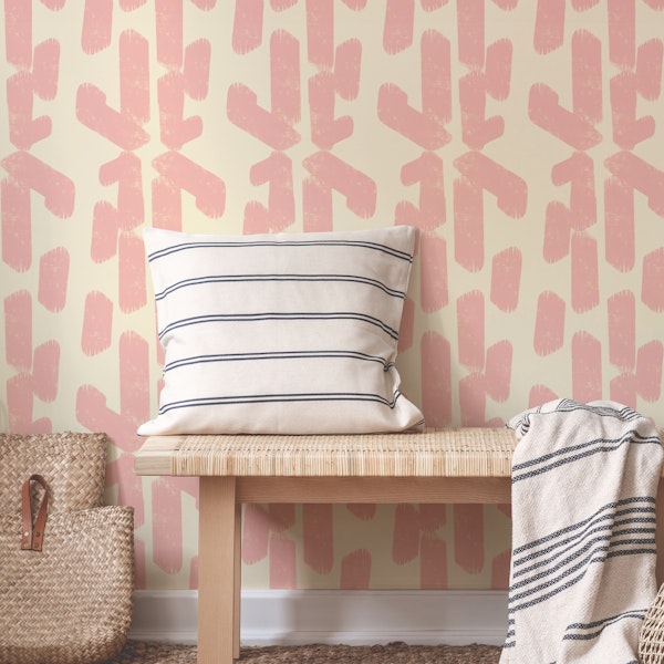 Mid Mod Geometric Tracks Linen-Pink