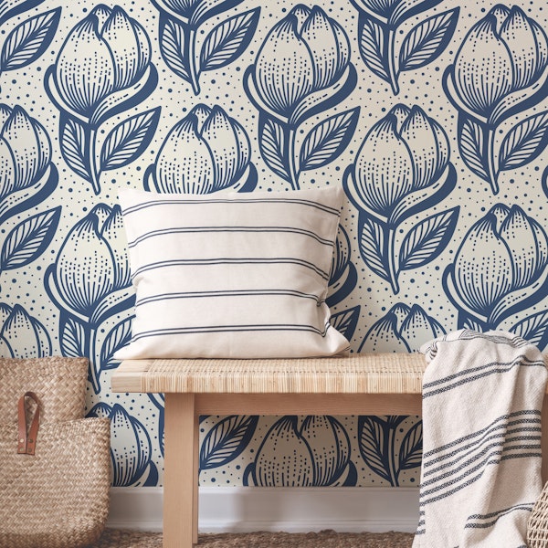Magnolia blossoms, navy / 3022 C