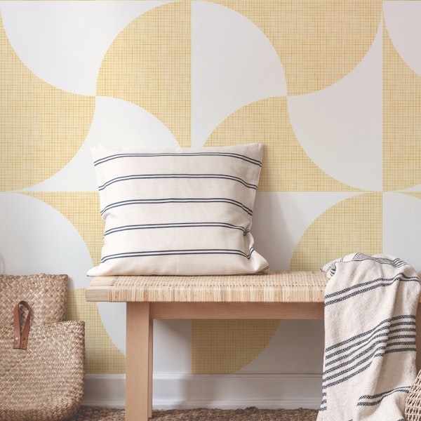 mid century tiles white on linen (L)