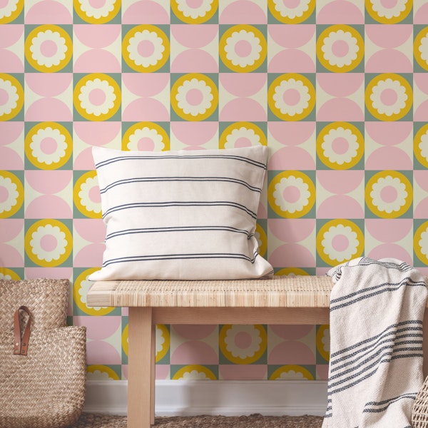 Flower Checkerboard in Pink and Yellow