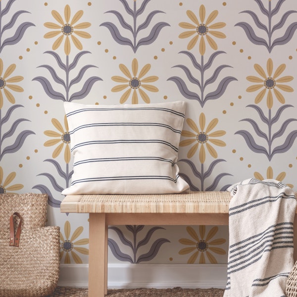 Vintage Geo Floral Ochre and Brown Boho