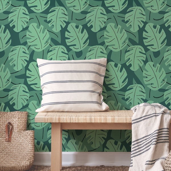 Tropical monstera leaves green