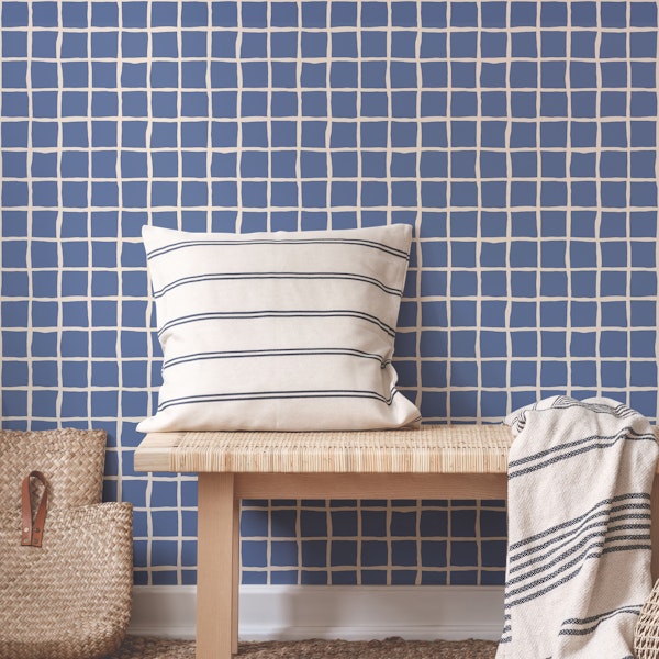 Checkers Grid Ocean Nautical Coastal Blue