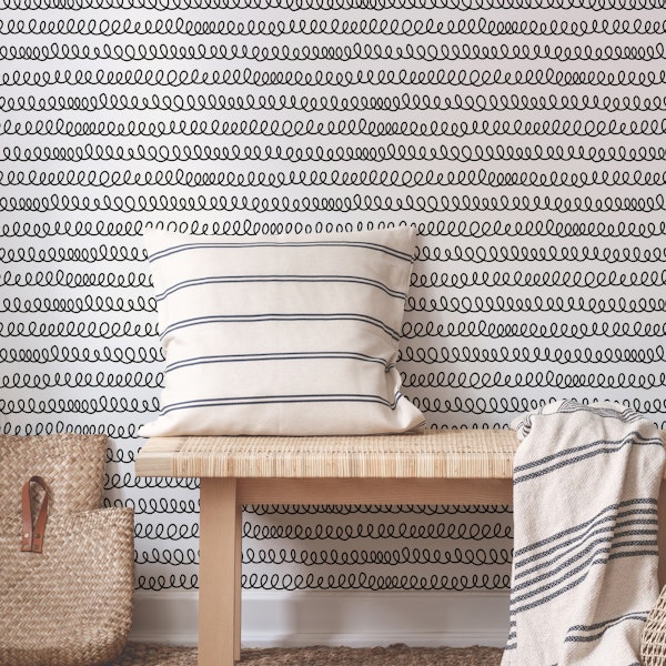 Black Doodle Loops Horizontal Lines on White