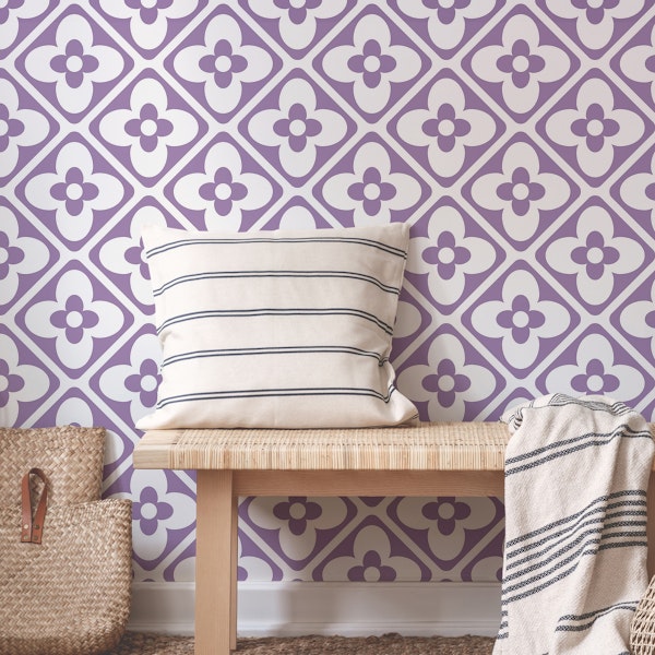 Retro Purple Geo Floral Motif Tiles
