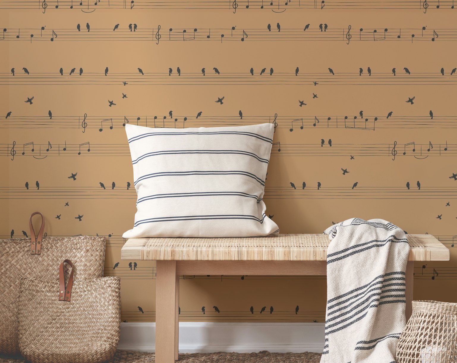 Lullabies musical birds - sandstone wallpaper